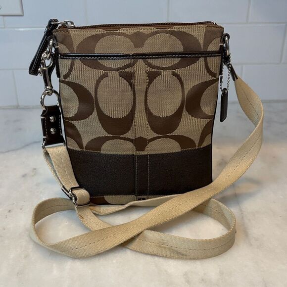 Coach Crossbody Purse Handbag Signature Stripe Jacquard Logo Swing Pack Bag - Picture 1 of 16